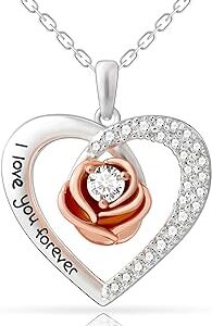 JOYEN Rose Flower Heart Necklace for Women Beautiful and Stylish Pendant Jewelry Gift for Wife Daughter Best Friends