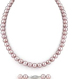 The Pearl Source AAA Quality Round Pink Freshwater Cultured Pearl Necklace for Women