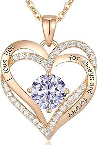 CDE Forever Love Heart Pendant Necklaces for Women 925 Sterling Silver with Birthstone Zirconia  Anniversary Birthday Christmas Gifts for Wife  Jewelry Gift for Women Mom Girlfriend Girls Her