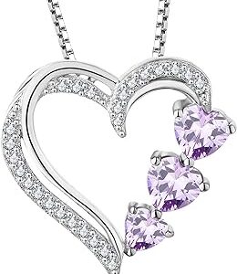 YL Heart Necklace 925 Sterling Silver Love Heart Pendant Gemstones Heart Jewelry for Women